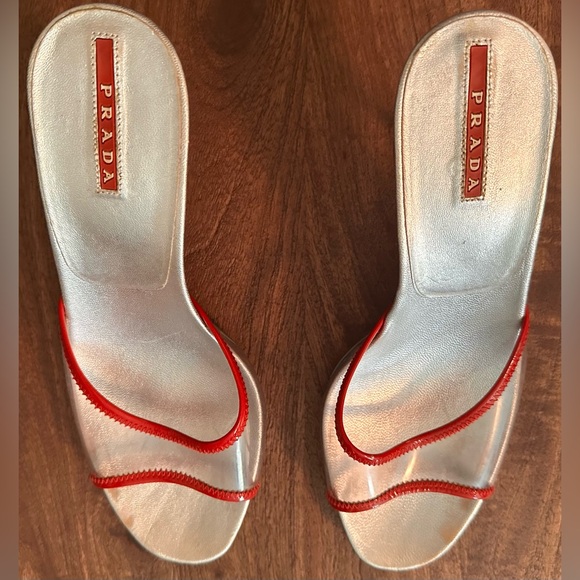 Ladies Prada Vintage Silver & Red Translucent Heels - Picture 7 of 14